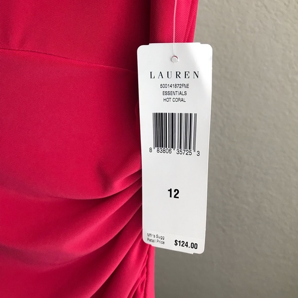NWT Ralph Lauren Matte Jersey Dress Hot Coral 12 - Picture 3 of 4